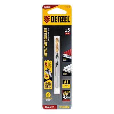 Сверло спиральное по металлу 5 x 86мм, Р6М5, Golden Tip, многогранная заточка Denzel купить в Москве с доставкой по всей России | ProtosMarket.ru