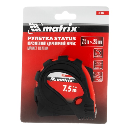 Рулетка Status Magnet 3 fixations,7,5 м х 25 мм,обрезиненный корпус,зацеп с магнитом Matrix купить в Москве с доставкой по всей России | ProtosMarket.ru