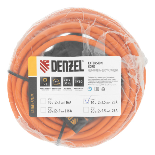 Удлинитель-шнур силовой Garden Series, б/з, ПВС, 10м, 1 розетка, 2 x 1,5 мм, Denzel купить в Москве с доставкой по всей России | ProtosMarket.ru