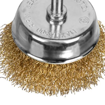 Щетка для дрели, 65 мм, "чашка" со шпилькой, латунированная витая проволока Matrix купить в Москве с доставкой по всей России | ProtosMarket.ru