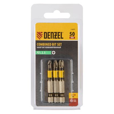 Набор бит комбинированный 3 шт., PZ1, PZ2, PZ3, 50 мм, сталь S2 Denzel купить в Москве с доставкой по всей России | ProtosMarket.ru