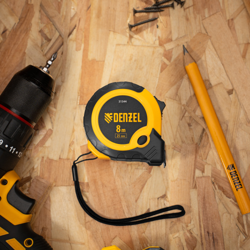 Рулетка 8м х 25мм, двухкомп. корпус, кнопка-пауза Denzel купить в Москве с доставкой по всей России | ProtosMarket.ru