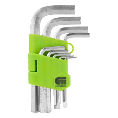 Набор ключей имбусовых HEX, 2-12 мм, 45x, закаленные, 9 шт, короткие, никель Сибртех купить в Москве с доставкой по всей России | ProtosMarket.ru