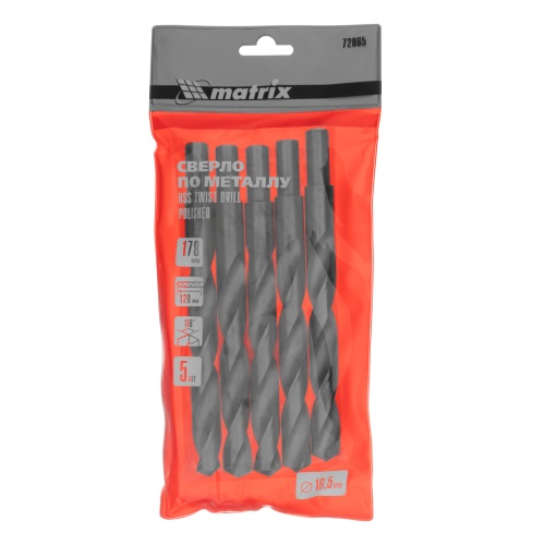 Сверло по металлу, 16.5 мм, полированное, HSS, 5 шт, цилиндрический хвостовик Matrix купить в Москве с доставкой по всей России | ProtosMarket.ru