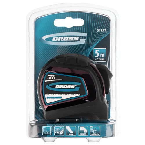 Рулетка "Doppelhaken",5 м x 19 мм,двухсторонний зацеп,Нейлон,двусторонняя шкала,автоматическая фиксация Gross купить в Москве с доставкой по всей России | ProtosMarket.ru
