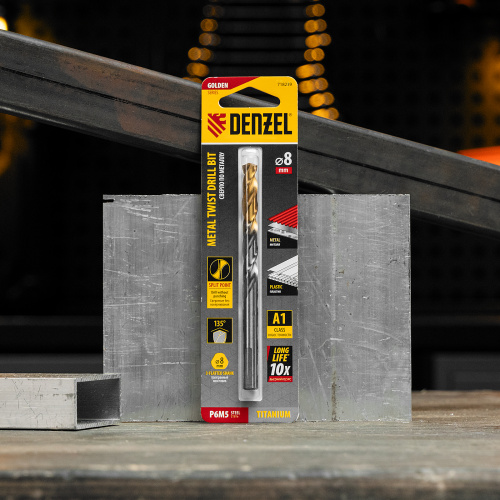 Сверло спиральное по металлу 8 x 117 мм, Р6М5, Golden Tip  Denzel купить в Москве с доставкой по всей России | ProtosMarket.ru