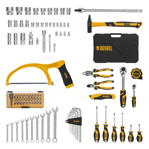 Набор инструментов, 1/2", 1/4", CrV, S2, пластиковый кейс, 100 предметов Denzel купить в Москве с доставкой по всей России | ProtosMarket.ru