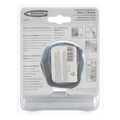 Рулетка "Schlagfest",3 м x 19 мм,магнитный обрезиненный зацеп,двусторонняя шкала,Нейлоновое покрытие,автоматическая фиксация Gross купить в Москве с доставкой по всей России | ProtosMarket.ru