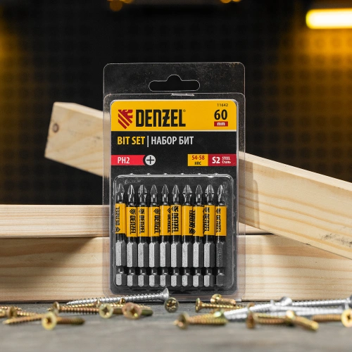 Бита PH2х60, сталь S2, цилиндр., 10 шт. Е 6,3 Denzel купить в Москве с доставкой по всей России | ProtosMarket.ru