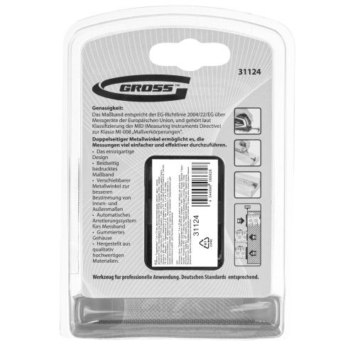 Рулетка "Doppelhaken",5 м x 25 мм,двухсторонний зацеп,Нейлон,двусторонняя шкала,автоматическая фиксация Gross купить в Москве с доставкой по всей России | ProtosMarket.ru