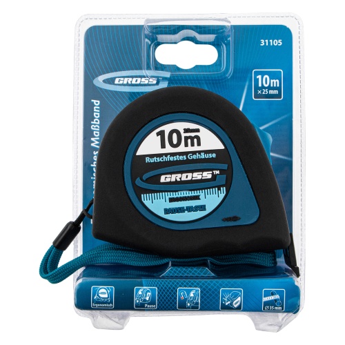 Рулетка "Ergonomisch",10 м x 25 мм,магнитный обрезиненный зацеп Gross купить в Москве с доставкой по всей России | ProtosMarket.ru