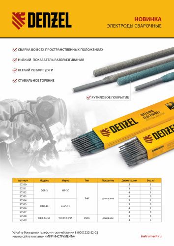 Электроды DER-3, диам. 3 мм, 1 кг, рутиловое покрытие Denzel купить в Москве с доставкой по всей России | ProtosMarket.ru