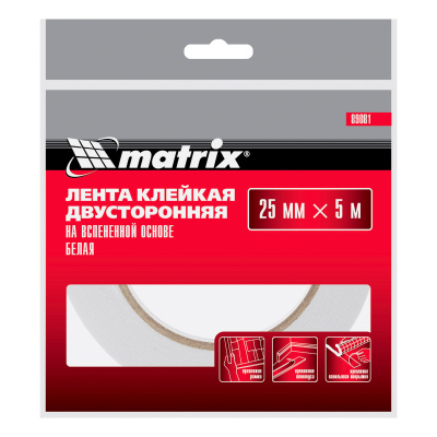 Лента клейкая на вспененной основе, двусторонняя белая 25 мм х 5 м Matrix купить в Москве с доставкой по всей России | ProtosMarket.ru