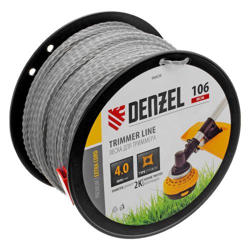 Леска для триммера двухкомпонентная витой квадрат, 4,0мм х 106м, на DIN катушке EXTRA CORD Denzel купить в Москве с доставкой по всей России | ProtosMarket.ru
