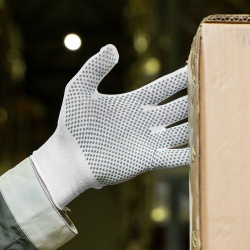 Перчатки Нейлон, ПВХ точка, 13 класс, белые, L купить в Москве с доставкой по всей России | ProtosMarket.ru