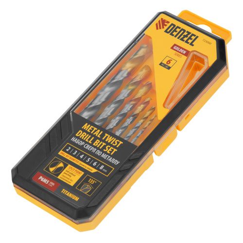 Набор сверл по металлу, 2-8мм, Р6М5-TiN, Golden Tip, 6 шт Denzel купить в Москве с доставкой по всей России | ProtosMarket.ru