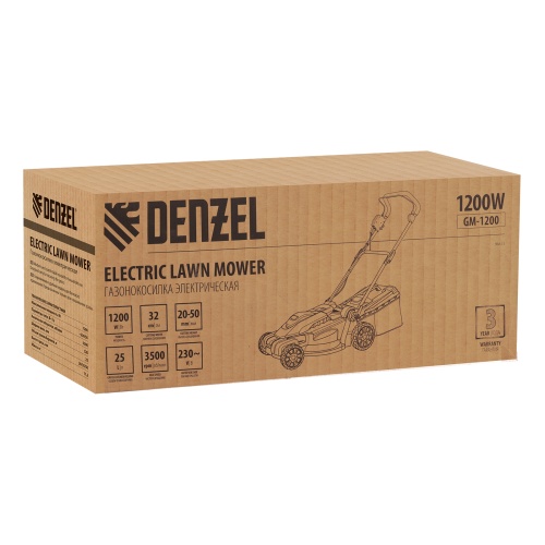 Газонокосилка электрическая GM-1200, 1200 Вт, ширина 32 см, 3 уровня, травосборник 25 л. Denzel купить в Москве с доставкой по всей России | ProtosMarket.ru