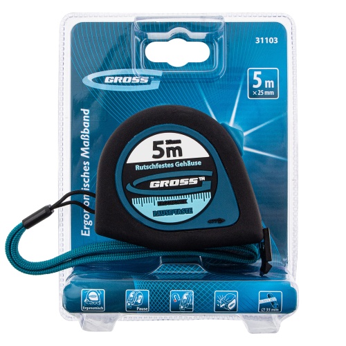 Рулетка "Ergonomisch",5 м x 25 мм,магнитный обрезиненный зацеп Gross купить в Москве с доставкой по всей России | ProtosMarket.ru