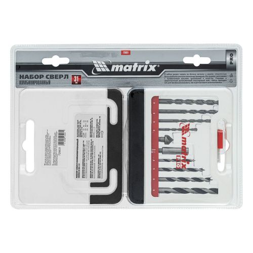 Набор сверл комбинированный, сверла по металлу 1-6 мм, бетону 4-8 мм, дереву 4-8 мм, биты 10 шт, адаптер, зенковка, 31 предмет Pro Matrix купить в Москве с доставкой по всей России | ProtosMarket.ru