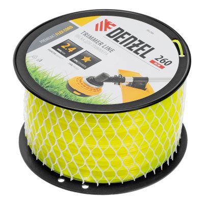 Леска для триммера звезда, 2,4мм х 260м, на DIN катушке FLEX CORD Denzel купить в Москве с доставкой по всей России | ProtosMarket.ru
