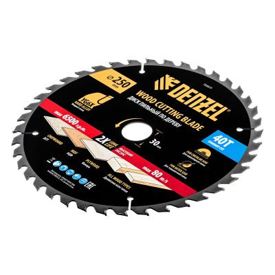 Пильный диск по дереву ф250 х 30 мм, 40 зубьев Denzel купить в Москве с доставкой по всей России | ProtosMarket.ru