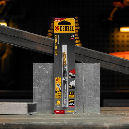 Сверло спиральное по металлу 9 x 125мм, Р6М5, Golden Tip, многогранная заточка Denzel купить в Москве с доставкой по всей России | ProtosMarket.ru