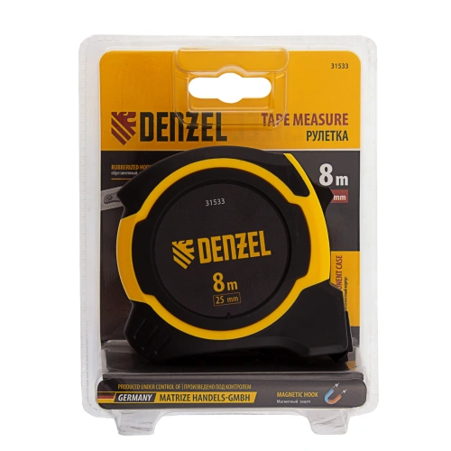 Рулетка 8м х 25мм, двухкомп. корпус, магнитный обрезиненный зацеп Denzel купить в Москве с доставкой по всей России | ProtosMarket.ru