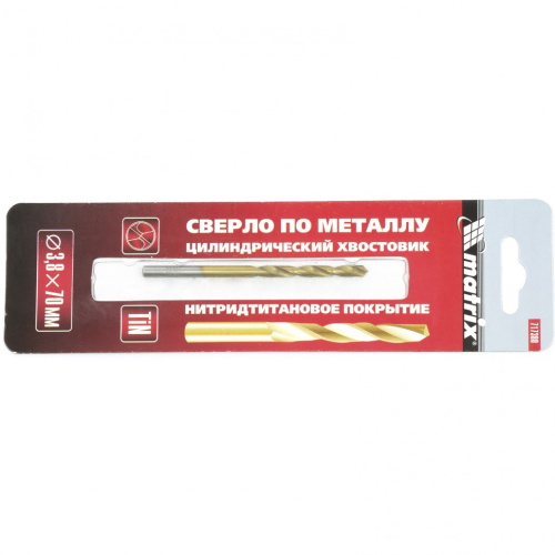 Сверло по металлу, 3.8 мм, HSS, нитридтитановое покрытие, цилиндрический хвостовик Matrix купить в Москве с доставкой по всей России | ProtosMarket.ru