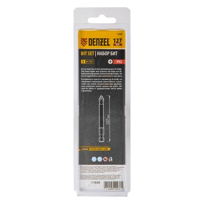 Бита PH2х127, сталь S2, цилиндр., 5шт. Е 6,3 Denzel купить в Москве с доставкой по всей России | ProtosMarket.ru