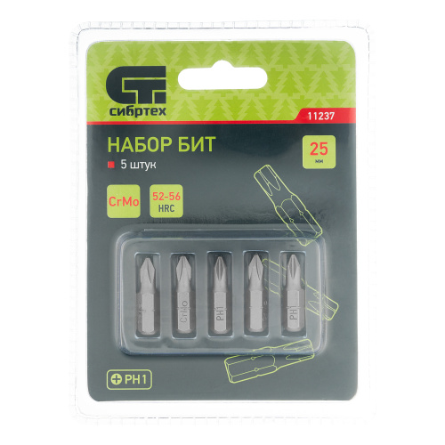 Бита PH1 x 25, сталь CrMo, 5 шт. Сибртех купить в Москве с доставкой по всей России | ProtosMarket.ru