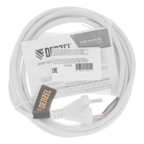 Шнур сетевой Energy Series, ПВС, 3 м, 2 x 1 мм, с неразборной вилкой, белый, Denzel купить в Москве с доставкой по всей России | ProtosMarket.ru