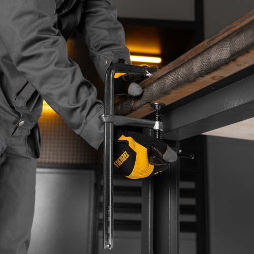 Струбцина F-образная, 100x300мм, кованая Denzel купить в Москве с доставкой по всей России | ProtosMarket.ru