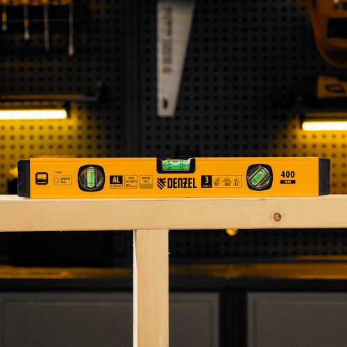 Уровень алюминиевый, магнит., фрезерованный, 3 глазка (1 зеркал.) 0,5 мм/м, 400 мм Denzel купить в Москве с доставкой по всей России | ProtosMarket.ru