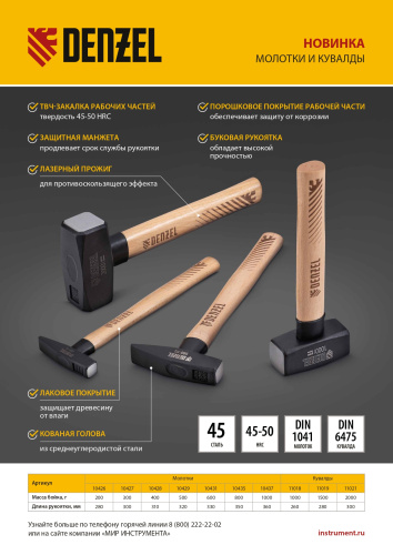 Кувалда, 1500 г, кованая головка, буковая рукоятка Denzel купить в Москве с доставкой по всей России | ProtosMarket.ru