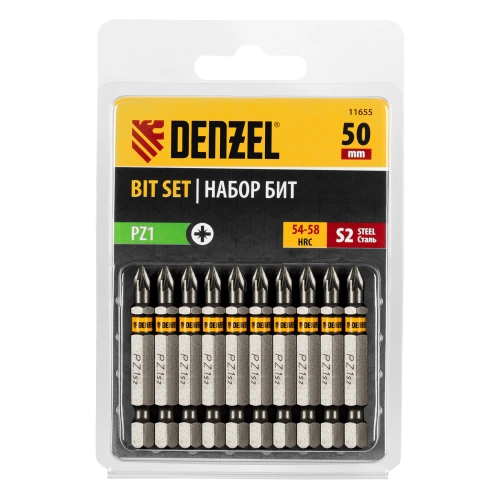 Бита PZ1х50, сталь S2, шестигранный профиль, 10 шт. Е 6,3 Denzel купить в Москве с доставкой по всей России | ProtosMarket.ru