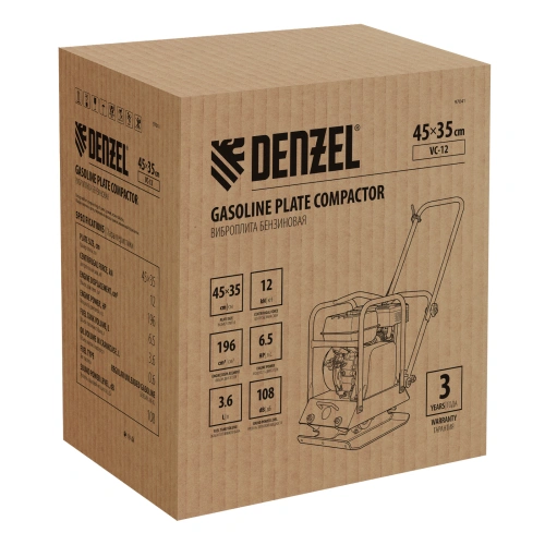 Виброплита бензиновая VC-12, 12 кН, 45*35 см, 196 см3 Denzel купить в Москве с доставкой по всей России | ProtosMarket.ru
