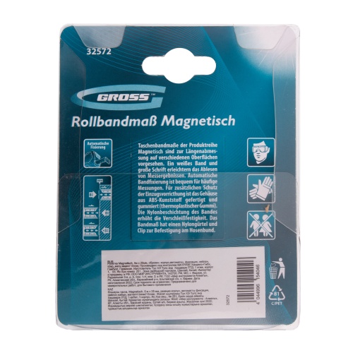 Рулетка Magnetisch 5 м х 25 мм,обрезиненный корпус,автоматическая фиксация,Нейлоновое покрытиеытие,зацеп с магнитом Gross купить в Москве с доставкой по всей России | ProtosMarket.ru