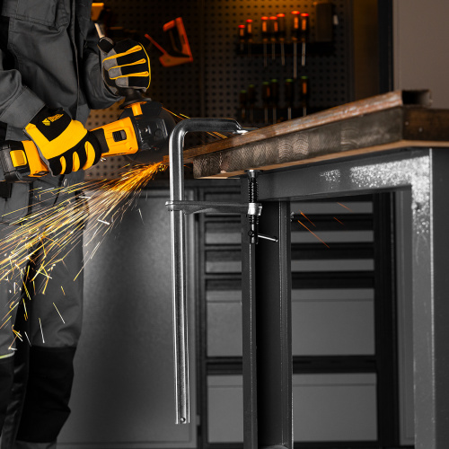 Струбцина F-образная, 100x400мм, кованая Denzel купить в Москве с доставкой по всей России | ProtosMarket.ru