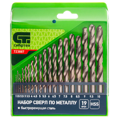 Набор сверл по металлу, 1-10 мм, (через 0.5 мм) HSS 19 шт, пластиковая коробка, цилиндрический хвостовик Сибртех купить в Москве с доставкой по всей России | ProtosMarket.ru