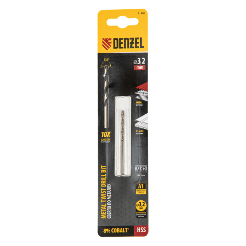 Сверло по металлу, 3,2 мм, HSS Co-8% // Denzel купить в Москве с доставкой по всей России | ProtosMarket.ru