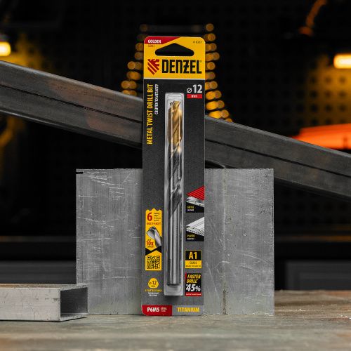 Сверло спиральное по металлу 12 x 151мм, Р6М5, Golden Tip, многогранная заточка Denzel купить в Москве с доставкой по всей России | ProtosMarket.ru