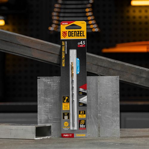 Сверло спиральное по металлу 4,5 х 126 мм, Р6М5, Golden Tip, удлиненное Denzel купить в Москве с доставкой по всей России | ProtosMarket.ru