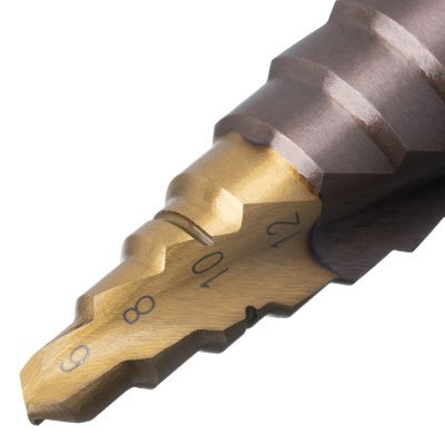 Сверло ступенчатое, 6-8-10-12-14-16-18-20-22-24-26-28-30мм, Р6М5К5, 6-гр. хвостовик Denzel купить в Москве с доставкой по всей России | ProtosMarket.ru