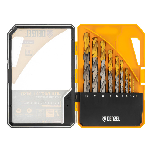 Набор сверл по металлу, 1-10 мм, Р6М5-TiN, Golden Tip, 10 шт Denzel купить в Москве с доставкой по всей России | ProtosMarket.ru