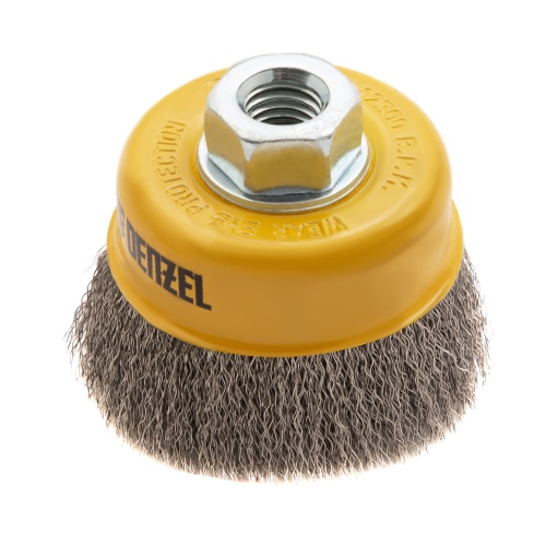 Щетка для УШМ, 75 мм, "Чашка", витая нержавеющая проволока 0.3 мм, М14 Denzel купить в Москве с доставкой по всей России | ProtosMarket.ru