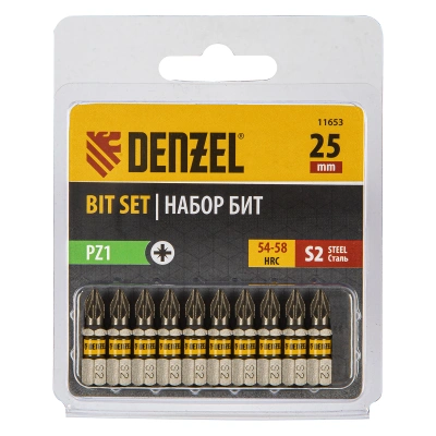 Бита PZ1х25, сталь S2, шестигранный профиль, 10 шт. Е 6,3 Denzel купить в Москве с доставкой по всей России | ProtosMarket.ru