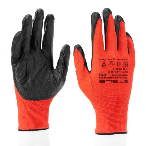 Перчатки полиэфирные с черным нитрильным покрытием маслобензостойкие, L, 15 класс вязки Stels купить в Москве с доставкой по всей России | ProtosMarket.ru