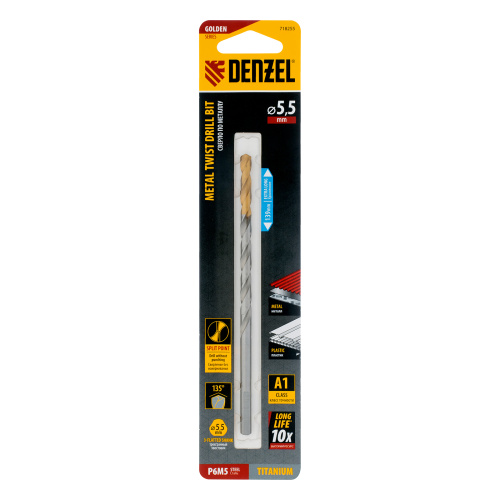 Сверло спиральное по металлу 5,5 х 139 мм, Р6М5, Golden Tip, удлиненное Denzel купить в Москве с доставкой по всей России | ProtosMarket.ru