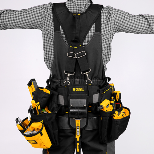 Пояс монтажника усиленный, с лямками, сумки поясные, держатель для молотка Denzel купить в Москве с доставкой по всей России | ProtosMarket.ru