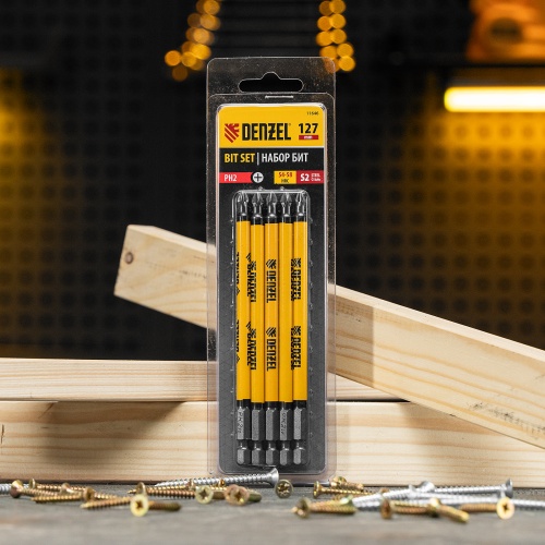 Бита PH2х127, сталь S2, цилиндр., 5шт. Е 6,3 Denzel купить в Москве с доставкой по всей России | ProtosMarket.ru